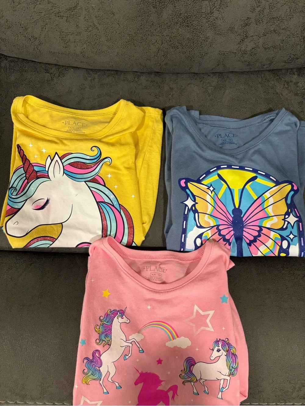 The Children's Place Unicorn & Butterfly Tops - Yellow, Blue, Pink